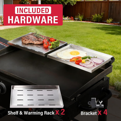 Utheer 2-Pack Griddle Warming Rack for Blackstone 28" Griddles, Stainless Steel Flat Top Grill Accessories | Reversible Rack Adds Prep Space, Foldable Clip-On Design Expands Cooking & Holding Area