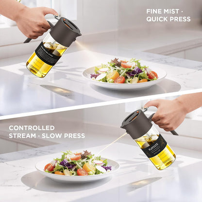 PLAPITATE 17oz/500ml Premium Olive Oil Sprayer for Cooking, 2 in 1 Glass Olive Oil Dispenser Bottle for Kitchen Gadgets, Spray Bottle with Portion Control for Salad, Frying, BBQ (Black)