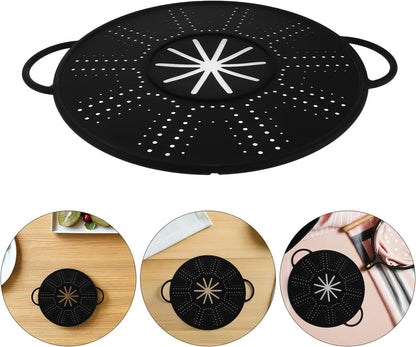 CALLARON Silicone Splatter Screen with Side Handles 13.38 Inch Frying Pan Cover Oil Splash Guard Heat Resistant Cooling Rack Multi-Use Kitchen Gadget