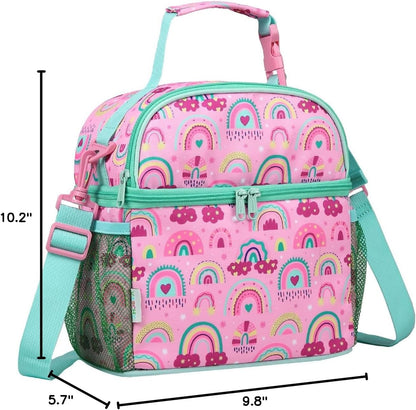VASCHY Lunch Box Bag for Kids, Insulated Double Compartments Cooler Lunch Tote for Toddlers Boys Girls School/Daycare/Picnic Black Dinos