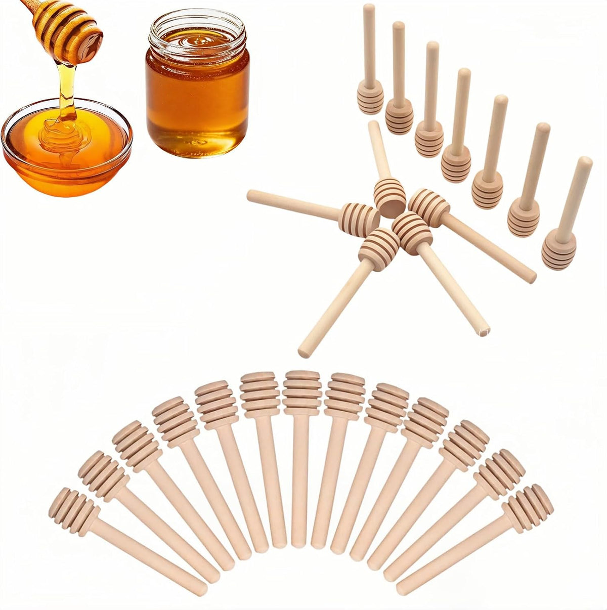 Natural Wood Honey Dippers - 25 Pcs 3" Mini Honey Sticks with Deep Grooves for Easy Drip, Stir & Collect Honey, Syrup, Jam - Reusable Eco-Friendly Honey Spoon for Jar, Wedding Party Gift