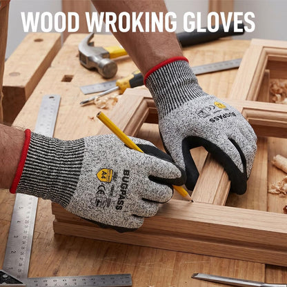 12 Pairs ANSI A4 Cut Resistant Work Gloves With Sandy Nitrile Coating, L