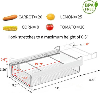 vacane Upgraded Refrigerator Drawers Organizer - Pull Out Fridge Bins with Handle, Extra-Long 19.5" Stretchable and Deep Storage