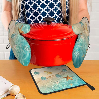 Boho Floral Oven Mitts and Pot Holders Sets of 3, Cute Baker Stuff