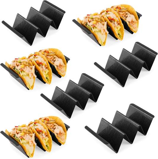 7 Pcs Taco Holder Stands, Black Large Tray Plates Plastics Holder for Baking, Dishwasher and Microwave Safety
