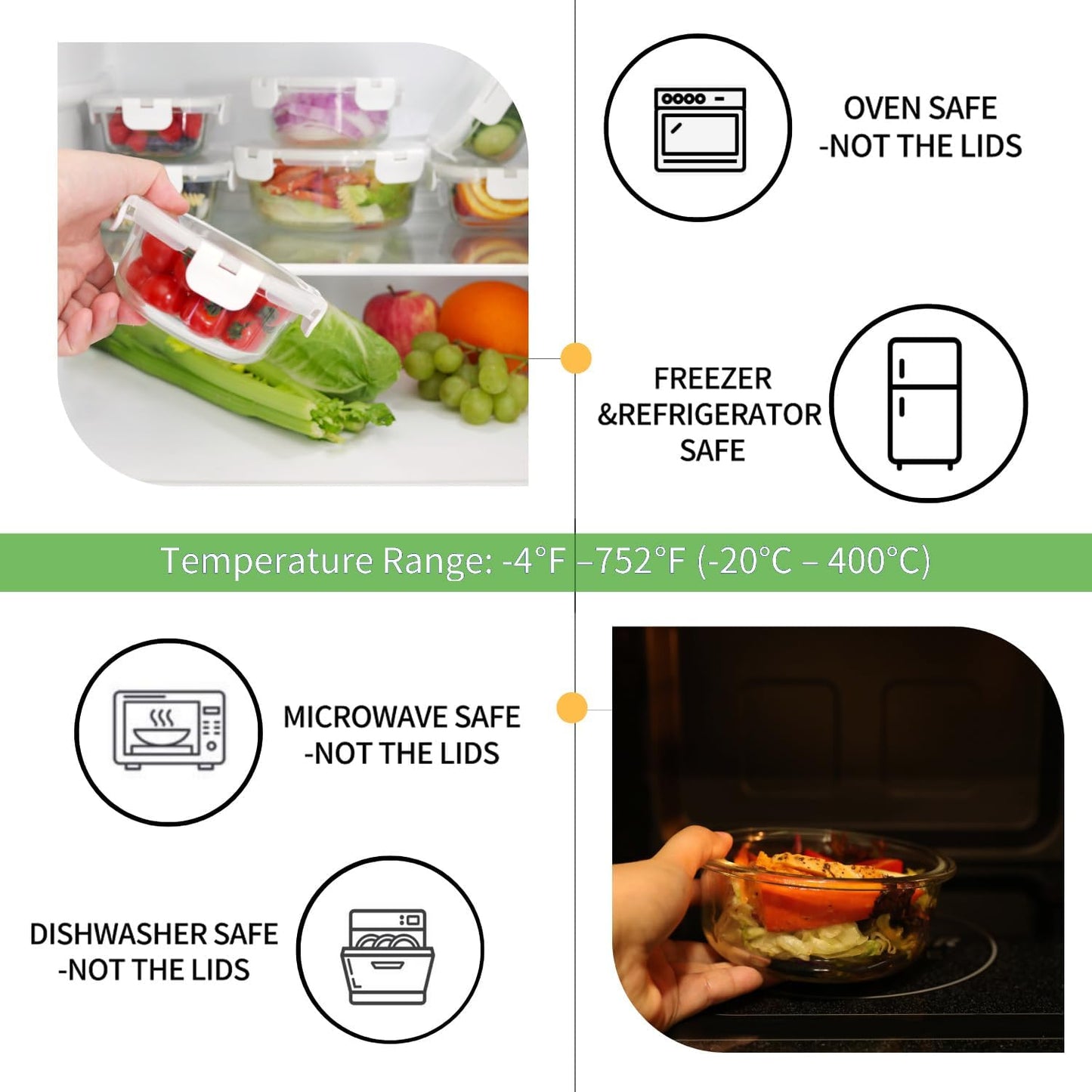HOMBERKING 18 Piece Glass Food Storage Containers with Lids, Glass Meal Prep Containers, Airtight Lunch Bento Boxes, BPA-Free & Leak Proof, Oven, Freezer and Dishwasher Safe (9 lids & 9 Containers)