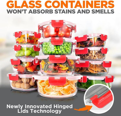SereneLife 24 Piece Glass Storage Containers with Lids, 12 Pack Glass Meal Prep Container Set for Lunch, Kitchen Storage, Food Storage, Leak Proof, Freezer Safe and Dishwasher Safe, Blue