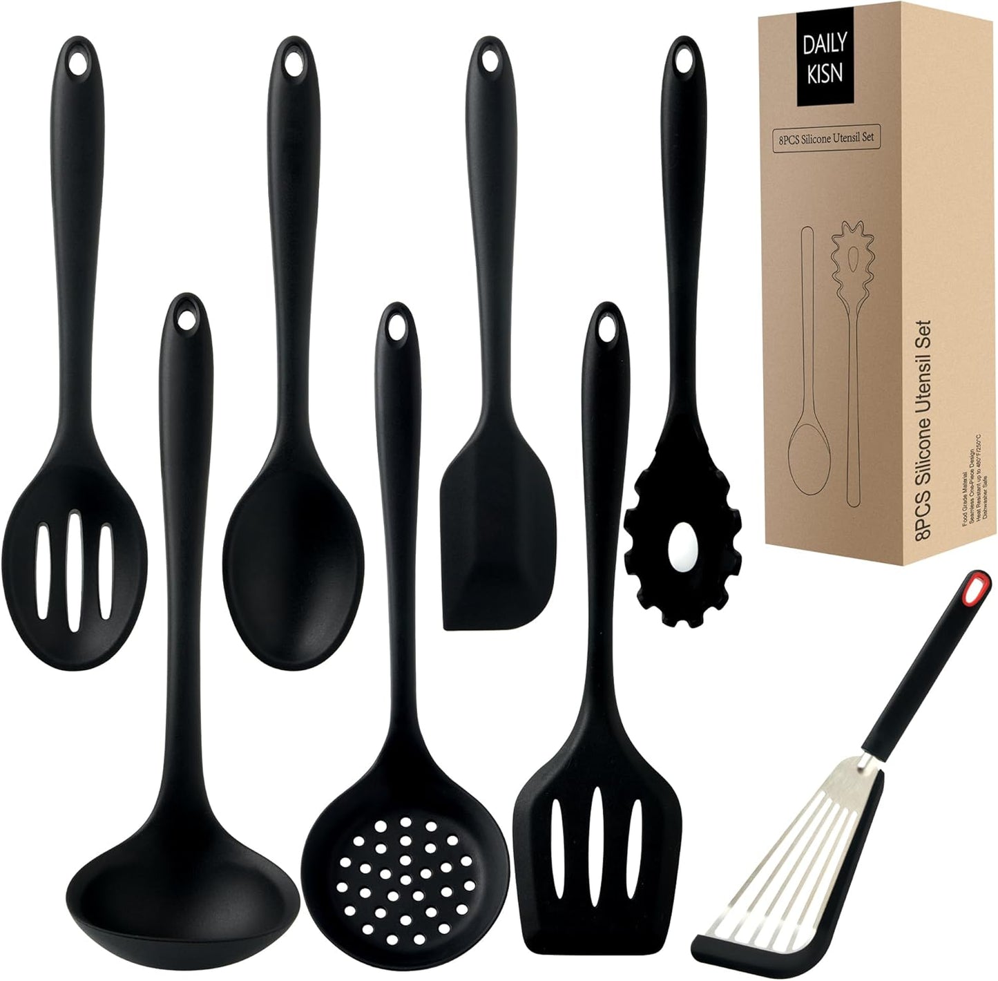 Silicone Kitchen Utensils Set, 5 PCS Heat Resistant Non Stick Cooking Tools, Silicone Spatula/Turner/Serving Spoon/Soup Ladle/Slotted Spoon, for Home and Camping