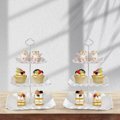 2 Pack of Plastic Square Dessert Cupcake Stand, 3 Tier Cup Cake Holder Tower for Tea Party/Birthday/Wedding, Plastic Tiered Serving Tray (Pink)