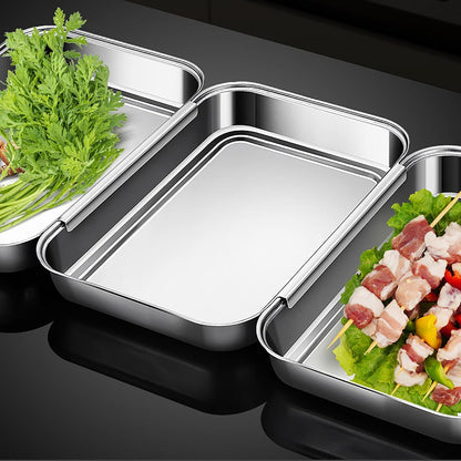 3Pcs Stainless Steel Breading Trays Set, Breading Dishes for Chicken Breasts, Marinating Meat and Prepping Meals (10.4" x 7.7" x 1.9")