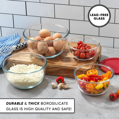 JoyJolt Kitchen Mixing Bowls - 8pc Glass with Lids Set – Neat Nesting Large Bowl Batter Cooking Storage and Big Salad BPA-Free Black
