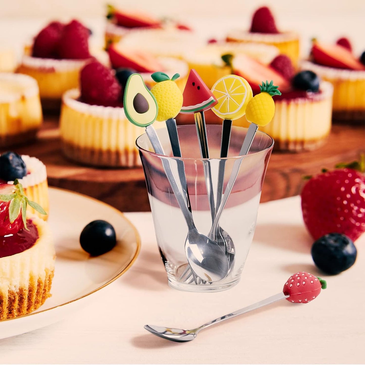 Cocktail Forks, 6-Piece Appetizer Forks, Cat Shapes, Stainless Steel and Silicone Small Forks for Fruits, Cheese, Appetizers