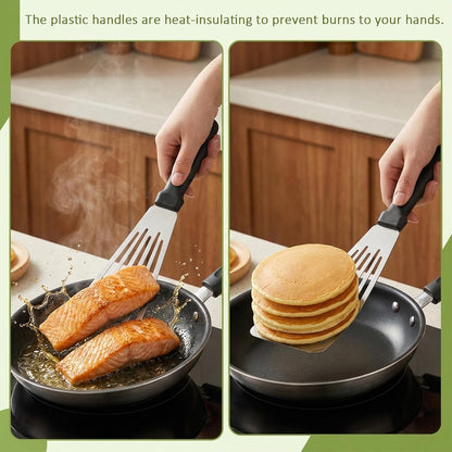 Fish Spatula Stainless Steel Thin Metal Turner Fish Spatula 12.4” Spatulas Flexible Non-Slip Ergonomic Handle Slotted Spatulas for Outdoor Grilling Daily Barbeque Black