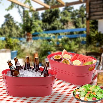 3 Pack 15.3" x 9" x 6" Yellow Metal Galvanized Tub with Handles, 3 Gallon Large Beverage Tubs for Parties, Beer, Wine, and Cocktails, Rust-Proof and Durable Ice Buckets