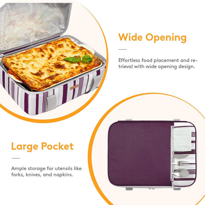 LUNCIA Insulated Single Decker Casserole Carrier, Lasagna Lugger Tote Keeps Food Hot or Cold, Thermal Lunch Bag for Potluck Parties, Picnic and Cookouts, Fits 9" x 13" Baking Dish, Black