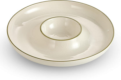 Ceramic Chip & Dip Tray Set: Large 11.5" Serving Platter for Chips & Salsa, Veggies & Dip, Fruits, Snacks, Appetizers Bowl, Entertaining, and Parties