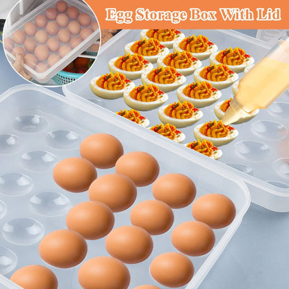 3 Pcs 90 Slots Deviled Egg Containers with Lids, Plastic Deviled Egg Platter, Stackable Egg Carrier, Reusable Deviled Egg Holders with Piping Tool Set for Thanksgiving Easter Party Picnic