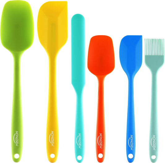 6PCS Silicone Spatulas, MONGSEW Food Grade Heat Resistant Rubber Spatula Set, Kitchen Spatulas for Baking, Cooking and Mixing, BPA-Free, Dishwasher Safe (Set of 6, Multi Colors)