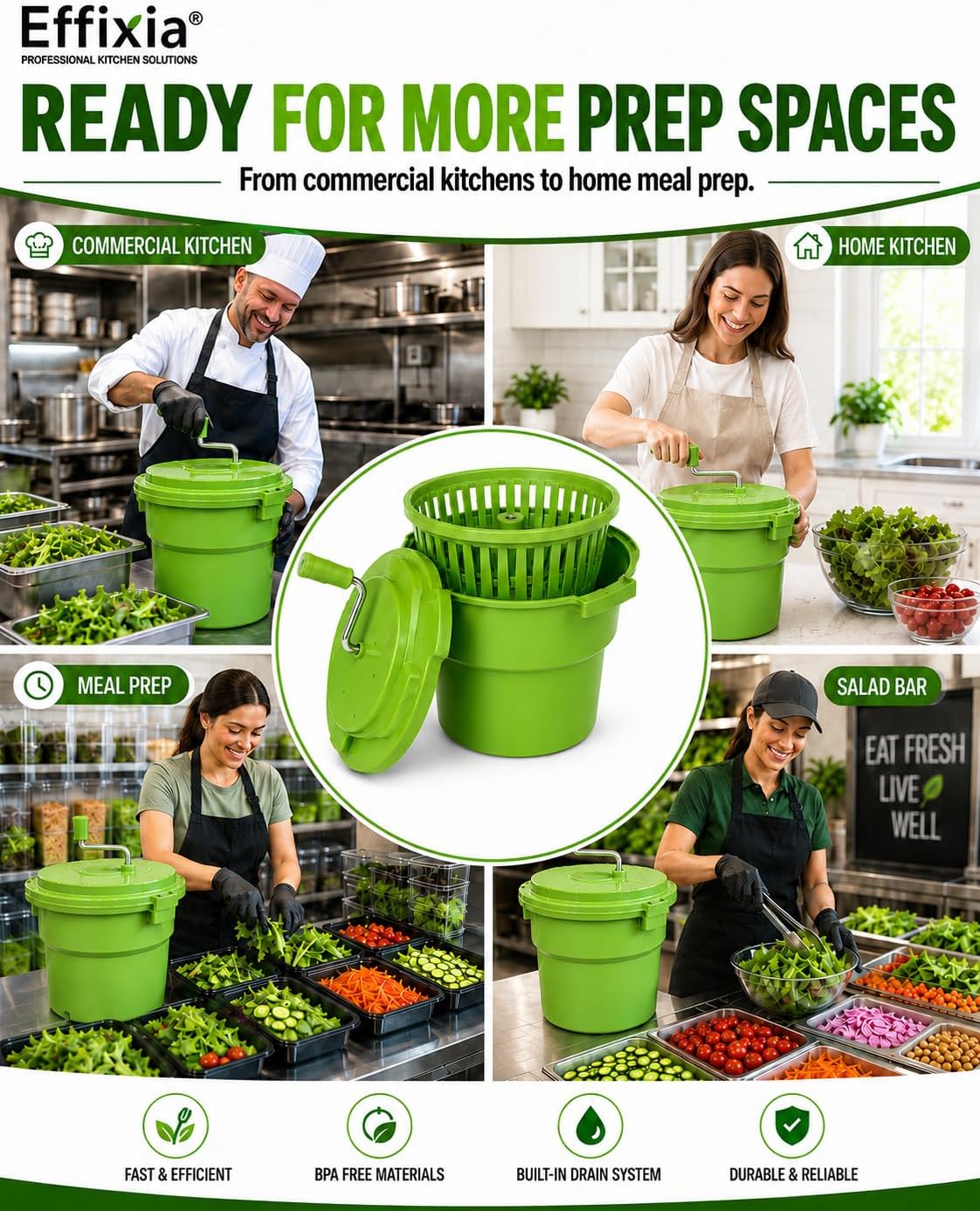 Commercial Salad Spinner - 3 Gallon Large Capacity Lettuce Dryer