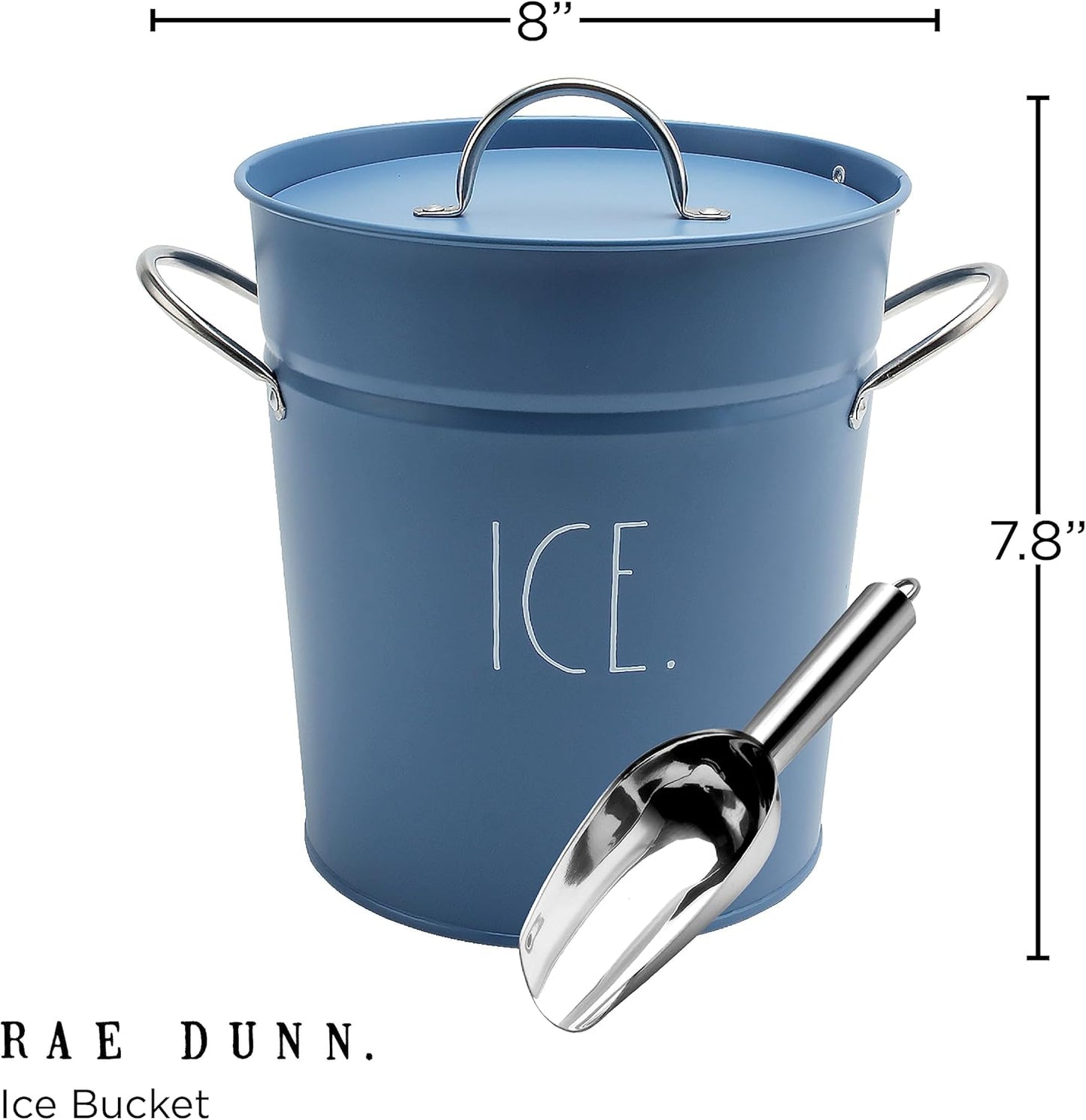 Rae Dunn Ice Bucket with Scoop - Stainless Steel Bucket with Handle, Lid and Ice Scooper - 4 Qt. Storage Bin for Ice Cubes for Bars, Parties, Backyard Barbeques, Picnics, and Camping (Black)