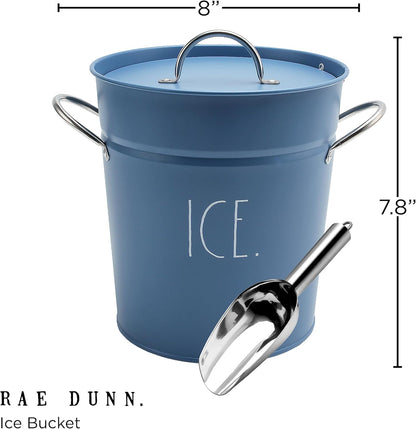 Rae Dunn Ice Bucket with Scoop - Stainless Steel Bucket with Handle, Lid and Ice Scooper - 4 Qt. Storage Bin for Ice Cubes for Bars, Parties, Backyard Barbeques, Picnics, and Camping (Black)
