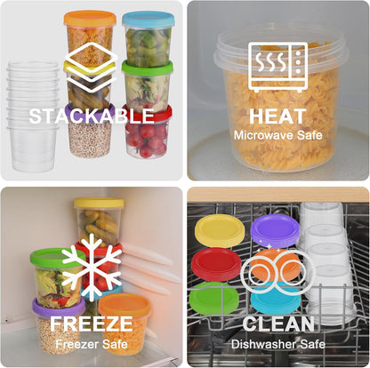 10 oz Plastic Containers with Lids, 12 Pack Stackable Small Freezer Container, Reusable Clear Food Storage Meal Prep Containers for Snack Fruit, Microwave & Dishwasher Safe