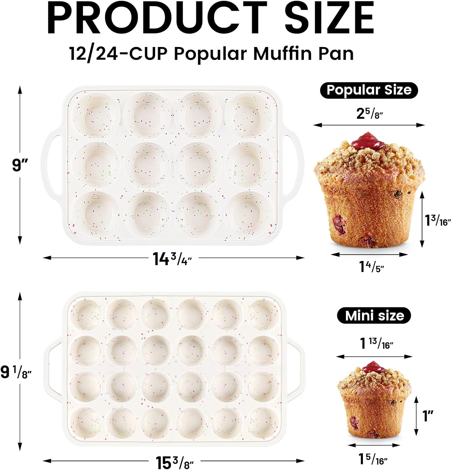 Vinino 2Pack Silicone Muffin Pan for Baking with Metal Reinforced Frame, 12 Cup Regular Size Cupcake Pan, BPA Free Silicone Muffin Tray, Cupcake Baking Pan Bite Molds for Oven Dishwasher Safe