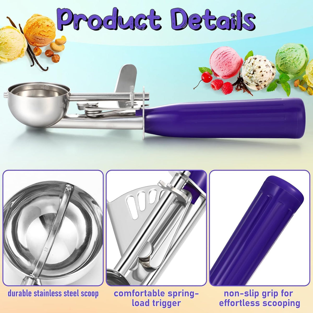 Reallnaive Ice Cream Scooper with Trigger, 4 oz, Gray