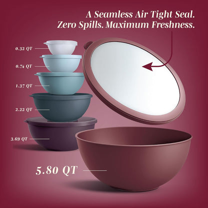 COOK WITH COLOR Mixing Bowls with Lids - 12 Piece Plastic Nesting Bowls Set includes 6 Prep Bowls and 6 Lids, Microwave Safe Mixing Bowl Set, Pink Embossed - Colors A