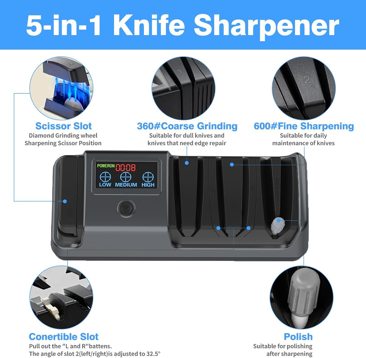 5-in-1 Electric Knife Sharpener for Kitchen Knives-Scissor Sharpener (light gold)