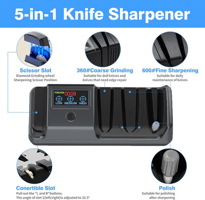 5-in-1 Electric Knife Sharpener for Kitchen Knives-Scissor Sharpener (light gold)