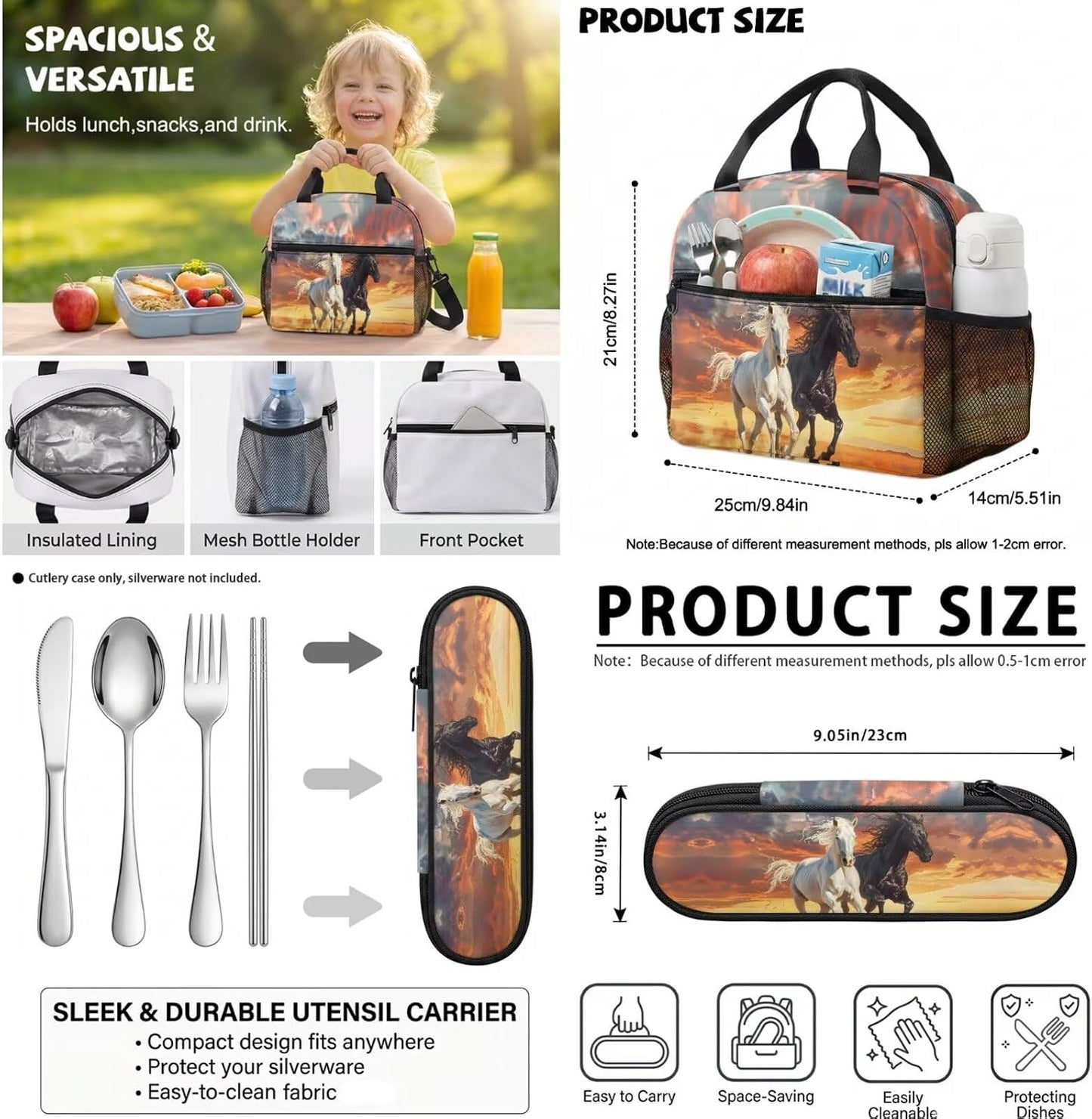 Highland Cow Backpack with Lunch Box Set for Kids Sunflower School Backpack for Girls Boys Back to School Bag Student Travel Backpacks Reusable Utensils Pen Case Water Bottle Bag 5PCS