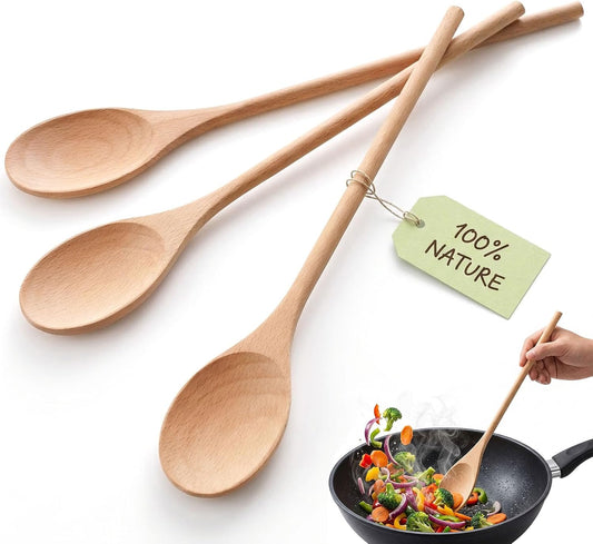 HANSGO Wooden Spoons for Cooking, 12 Inch Long Handle Mixing Spoons