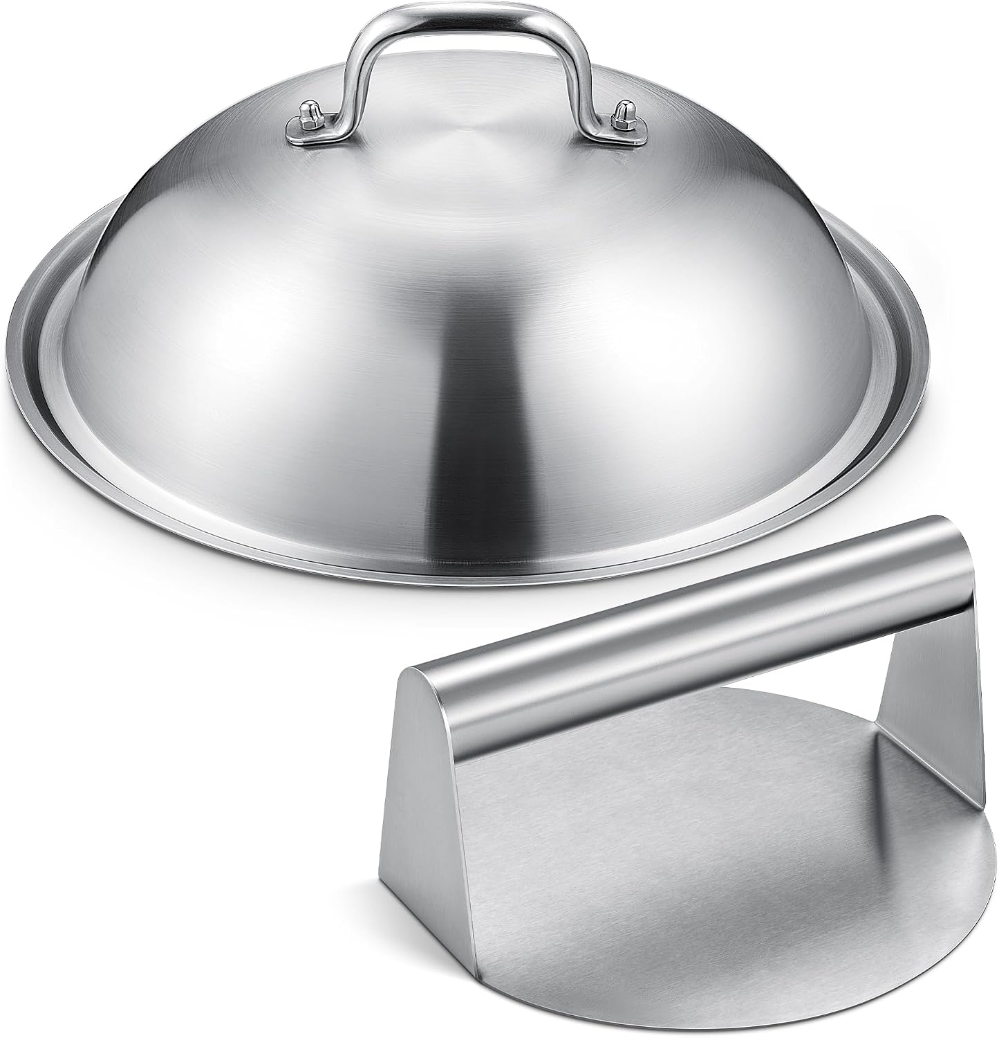 HOMENOTE Griddle Accessories for Blackstone, Commercial Grade 12 Inch Heavy Duty Melting Dome with Round Cast Iron Smash Burger Press Perfect for Flat Top Hibachi Grill Outdoor Indoor