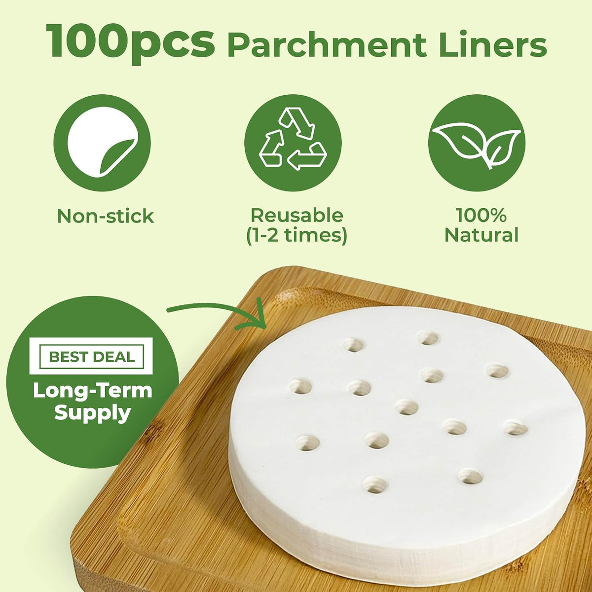 6" Dumpling Steamer & 100 Parchment Liners Set - Extra Deep Bamboo Steamer