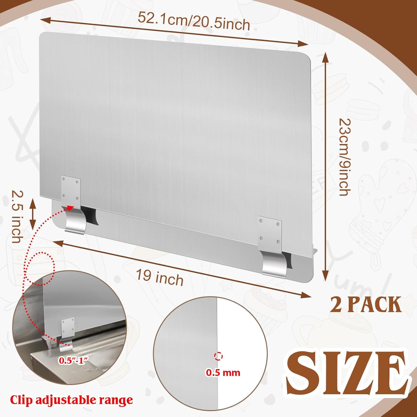 Ferraycle 2 Pack 20-1/2" W x 18" H 304 Stainless Steel Fryer Splash Guard for Stove & Kitchen, Oil Splatter Screen Protection, Heavy Duty Grease Barrier for Frying, Grilling, Easy Clean, Universal Fit