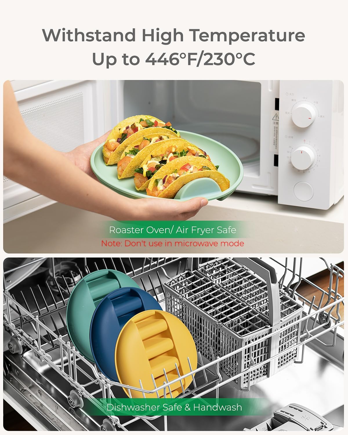 Silicone Taco Plates with Metal Reinforced Frame, Reusable Taco Holder Plates Silicone Taco Holders with Dividers for Hard/Soft Taco Shells, Taco Party Serving Plates, Dishwasher Safe