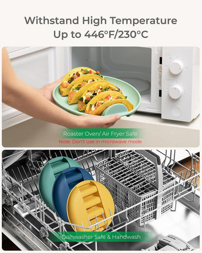 Silicone Taco Plates with Metal Reinforced Frame, Reusable Taco Holder Plates Silicone Taco Holders with Dividers for Hard/Soft Taco Shells, Taco Party Serving Plates, Dishwasher Safe
