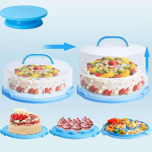 Bundt Cake Carrier, 13.5"Red Cake Carrier with Lid Handle Turntable and Cupcake Holder, Portable Cake Transport Container, Perfect Gifts for Transporting Cakes, Pies, Cupcakes, Nuts, Fruits