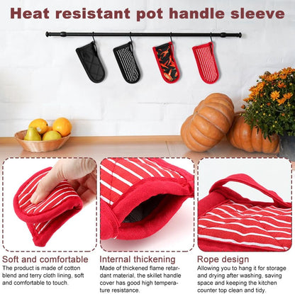 CALIDAKA 4Pcs Pan Handle Sleeve Silicone Hot Handler Holder,Cast Iron Skillet Handle Covers Heat Resistan t Pot Handle Sleeve for Cast Iron Pans,Metal Pots, Griddles Cooking Supplies