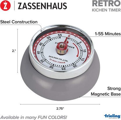 Zassenhaus Magnetic Retro Kitchen Timer, Classic Mechanical Cooking Timer (Yellow)