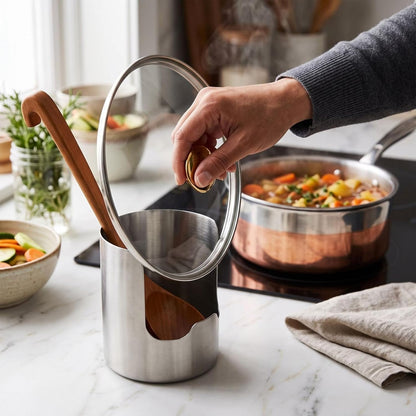 2 In1 Multi-functional Kitchen Utensil Holder, Heavy Duty Stainless Steel Pot Lid & Spoon Rack, Space-Saving Vertical Stand for Spatulas,Tongs,Ladles, Countertop Organizer,Thickened Storage Stand
