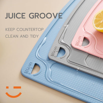 Liflicon Silicone Thick Cutting Boards Mats Set of 3 Foldable & Flexible Design Juice Grooves Easy Grip Handle Dishwasher Safe for Kitchen,BPA free Silicone Cutting Board-Gray