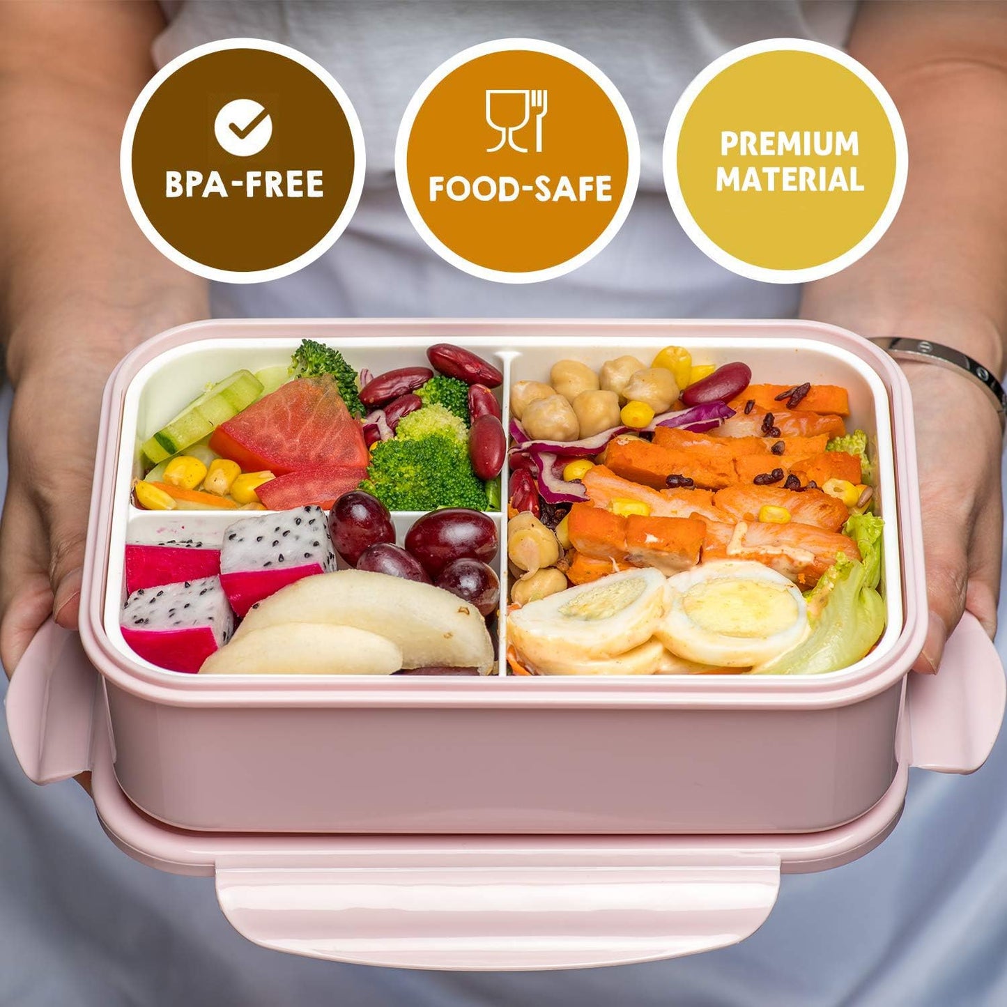 Bento Boxes for Adults - 1100 ML Bento Lunch Box Container For Kids With Spoon & Fork - Durable Perfect Size for On-the-Go Meal, BPA-Free and Food-Safe Materials(Grey)