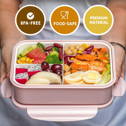 Bento Boxes for Adults - 1100 ML Bento Lunch Box Container For Kids With Spoon & Fork - Durable Perfect Size for On-the-Go Meal, BPA-Free and Food-Safe Materials(Grey)