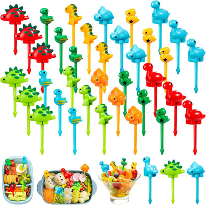 36pcs Mini Dinosaur Food Picks, Cute Cartoon Animal Fruit Toothpicks for Dinosaurs Birthday Party Bento Picks for Sandwiches, Snacks Desserts Accessory