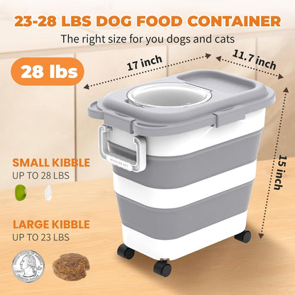 HOYTAMDAR 35lbs Dog Food Storage Container, Collapsible Dog Food Container, Wheels, Handle, Airtight Pet Food Storage Container, Scoop, 2L Small Dry Food Pail For Dog Cat Bird Food