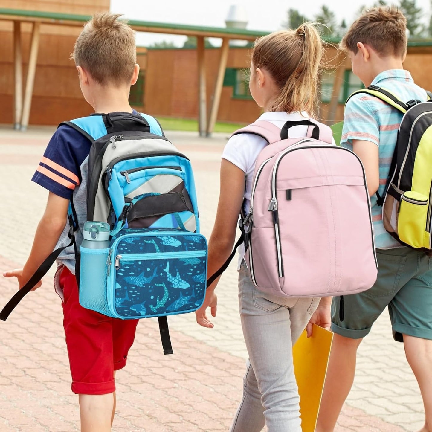 Bagseri Kids Lunch Bag Boys - Thermal Insulated Lunch Box Tote with Water Bottle Holder, Reusable Leak-Proof Kids Lunch Box for Daycare & School, Black Dinosaur (Containers Not Included)
