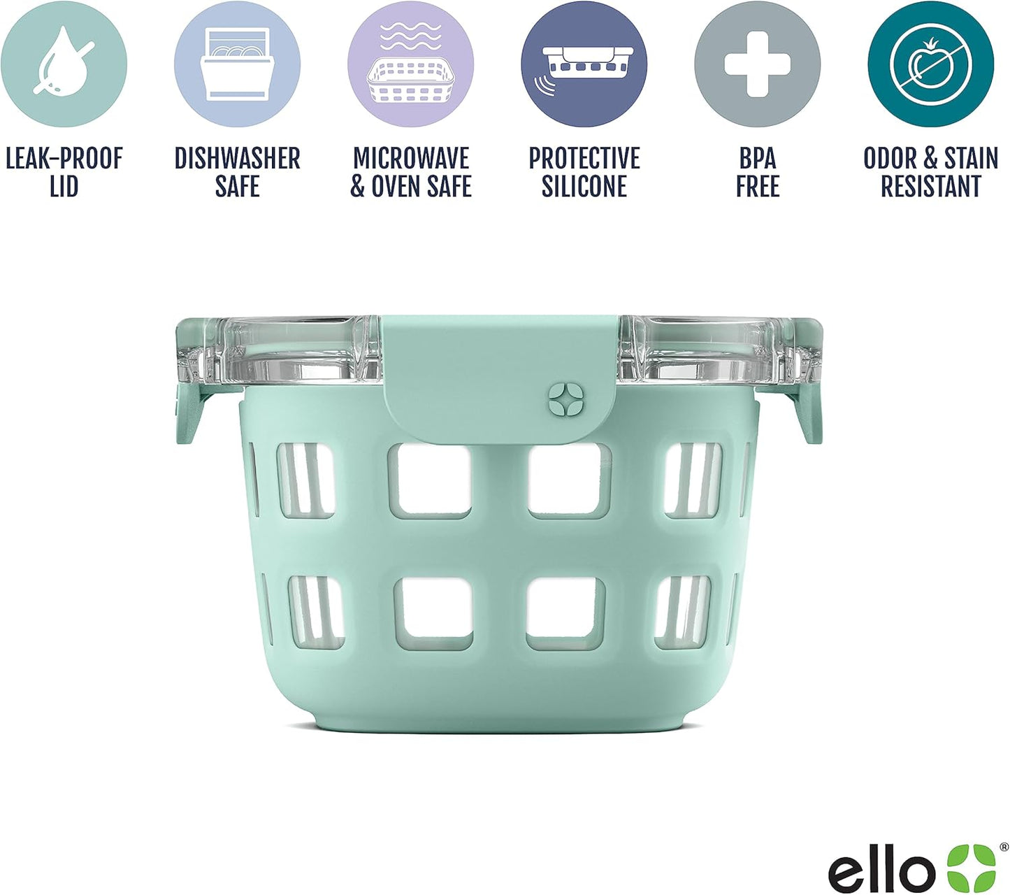 Ello Duraglass Glass Meal Prep Sets Leak-Proof Glass Food Storage Containers with Airtight BPA-Free Plastic Lids, Dishwasher, Microwave, and Freezer Safe