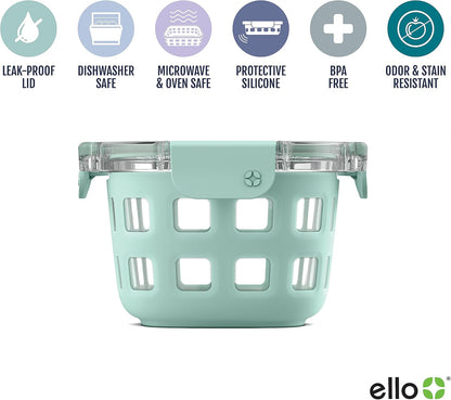 Ello Duraglass Glass Meal Prep Sets Leak-Proof Glass Food Storage Containers with Airtight BPA-Free Plastic Lids, Dishwasher, Microwave, and Freezer Safe
